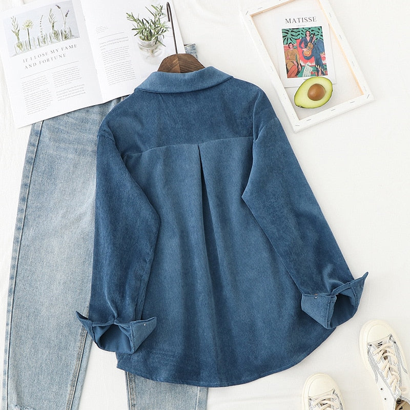 Corduroy Shirts Womens Tops And Blouses Long Sleeve Spring Ladies Solid Loose Boyfriend Style Shirt