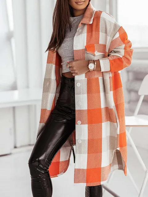 Long Plaid Jackets Coat Women Winter Thick Long Coats Jacket